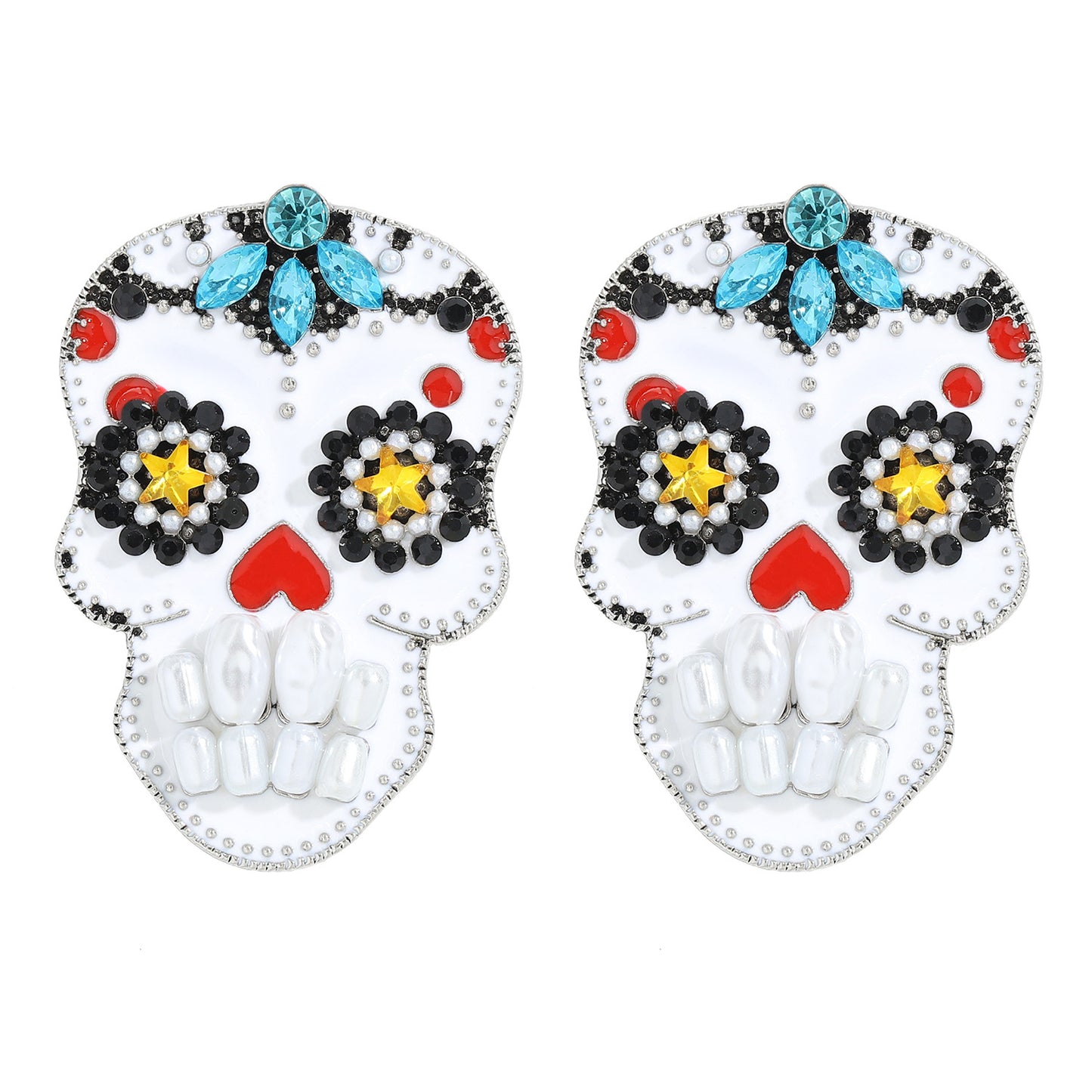 Fashion Skull Diamond Alloy Artificial Gemstones Earrings