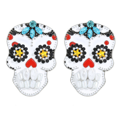 Fashion Skull Diamond Alloy Artificial Gemstones Earrings