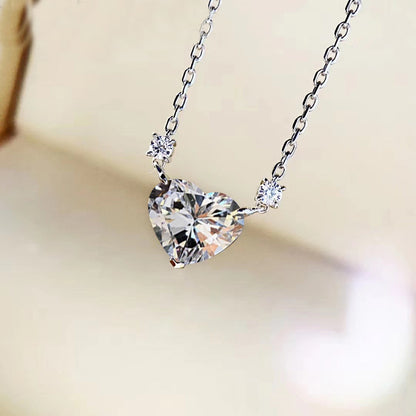 Tik Tok Live Stream Heart-shaped Necklace Female Clavicle Chain Ins Advanced Design Sense Temperament Wild High Carbon Diamond Pink Pendant