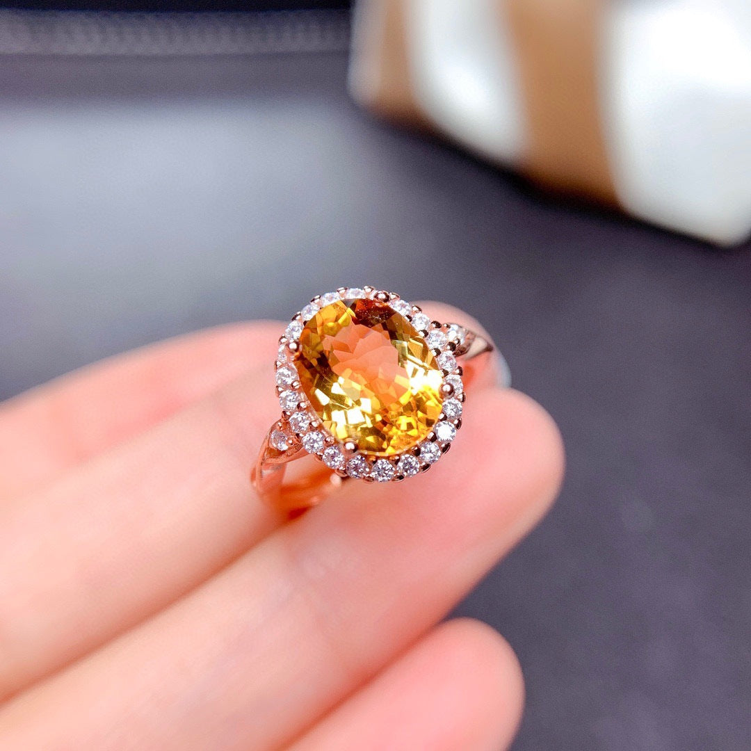 Internet Celebrity Tik Tok Live Stream Ornament Imitation Natural Colored Gems Topaz Amethyst Citrine Olivine Ring