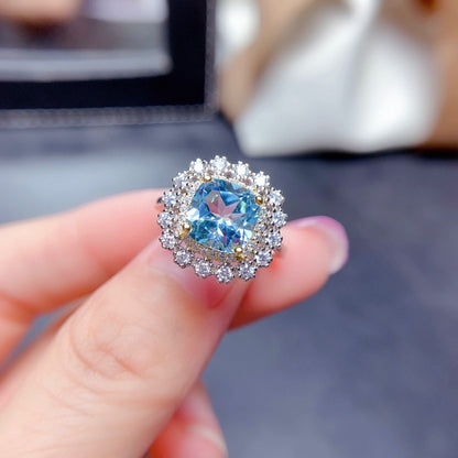 Internet Celebrity Live Streaming Imitation Natural Colorful Crystal Stone Suit Sky Blue Topaz Necklace Ring Eardrops Stud Earrings Female