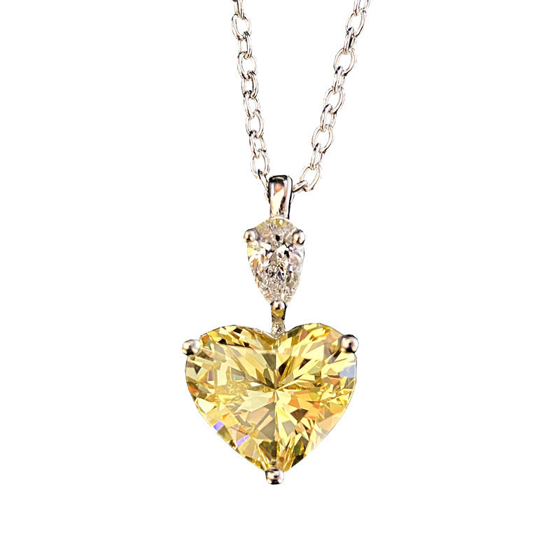 Temperament Light Luxury Niche Simple Love Personality Yellow Zircon Pendant Imitation Moissan Diamond Necklace