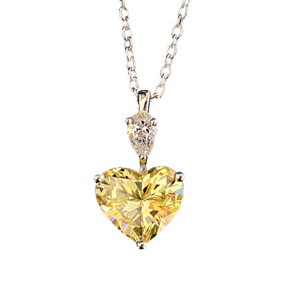 Temperament Light Luxury Niche Simple Love Personality Yellow Zircon Pendant Imitation Moissan Diamond Necklace