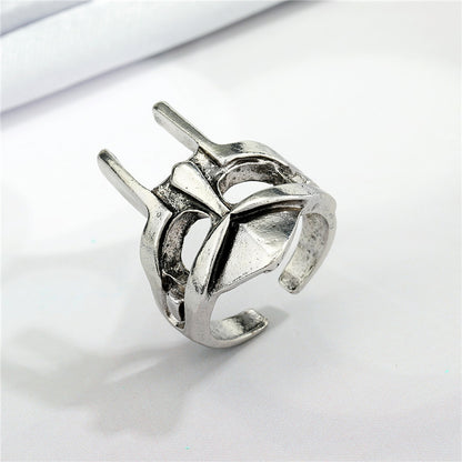 New Trend Retro Cross Five-pointed Star Feather Ring Punk Hollow Mask Ring Cross-border