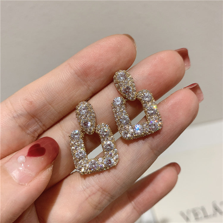 S925 Silver Needle Temperament Simple Square Geometric Fashion Super Flash Personality Earrings