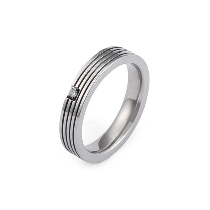 Japanese And Korean Fashion Simple Titanium Steel Ring Stainless Steel Single Diamond Striped Ring Factory Spot Valentine's Day Gift