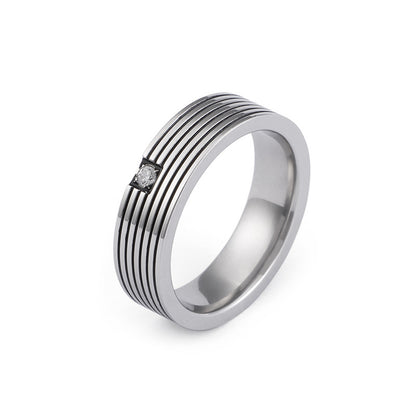 Japanese And Korean Fashion Simple Titanium Steel Ring Stainless Steel Single Diamond Striped Ring Factory Spot Valentine's Day Gift