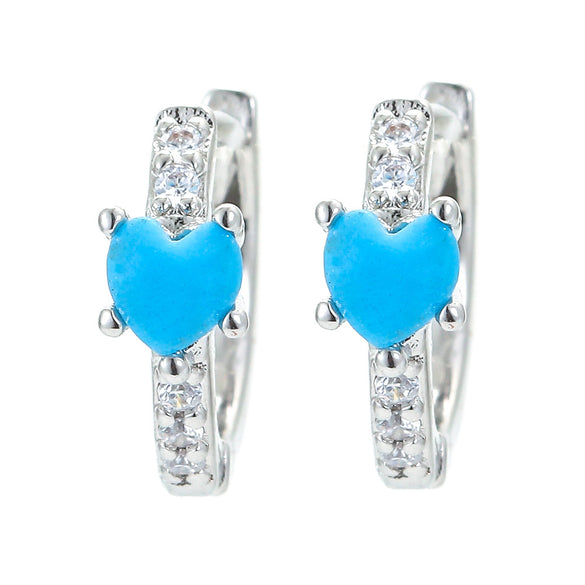 Korean Version Micro-inlaid Color Zircon Love Ear Buckle Small Circle Earrings Peach Heart Simple Small Earrings