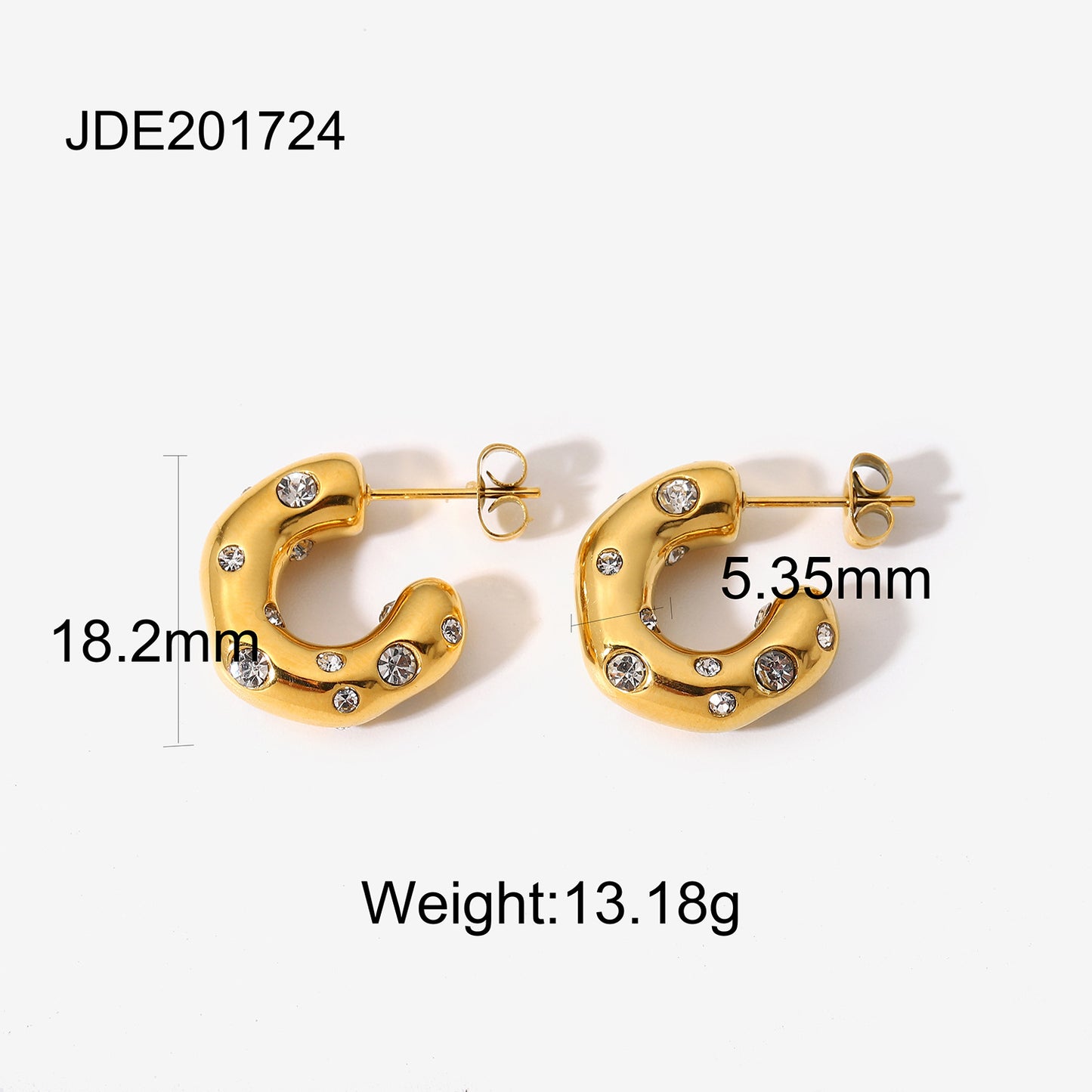 Special-shaped Hammer Pattern Inlaid Zirconium C-shaped Earrings 18k Gold-plated Stainless Steel Earrings