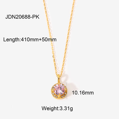 European And American Style New Fashion Necklace 18k Gold Stainless Steel Double Layer Round Zircon Pendant Simple Necklace