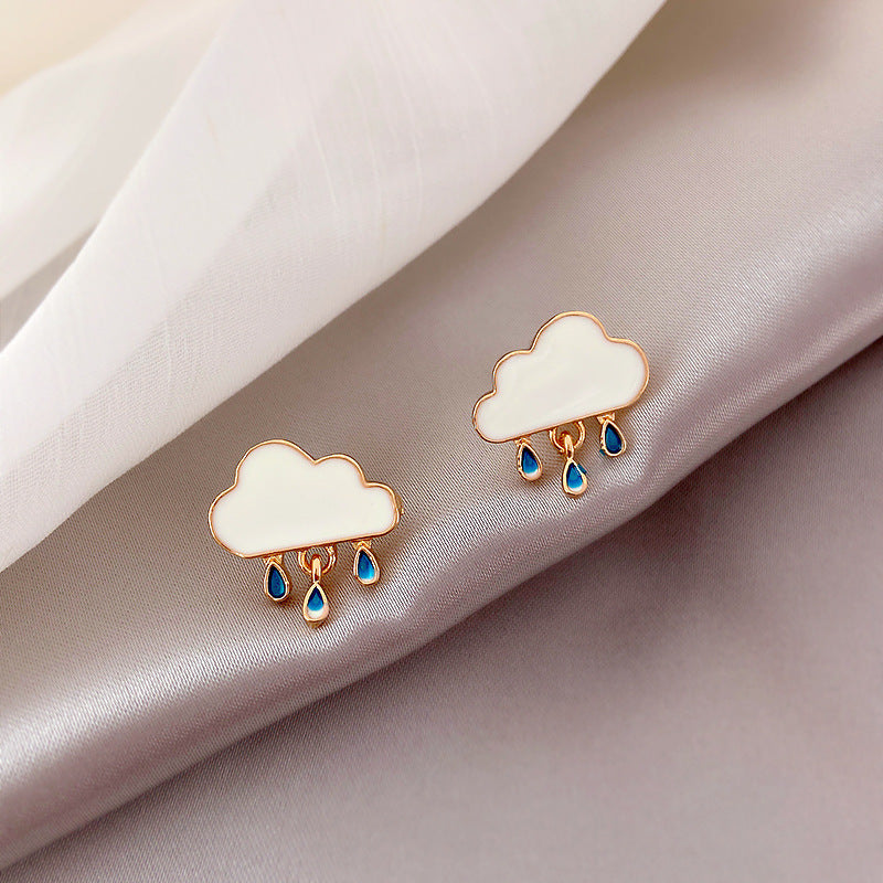 Japan And South Korea Fashion Earrings Cloud Raindrops Pendant Rhinestone Resin Stud Earrings Wholesale