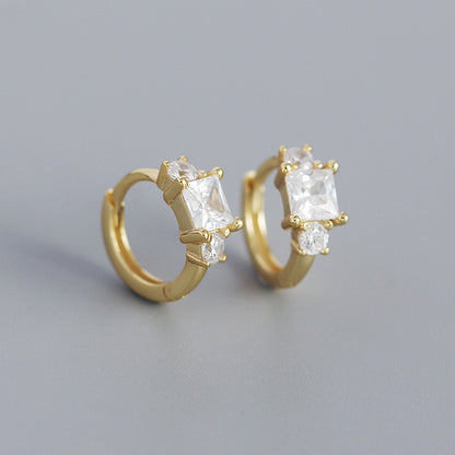 Yhe0374 Cross-border Hot Selling S925 Silver Ins Geometric Square Zircon Earrings Ear Clip Trendy All-match Silver Stud Earrings