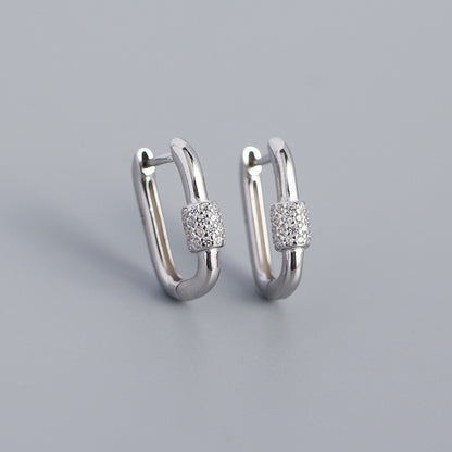 Yhe0345 Lock Earrings S925 Silver Metal Wind Oval Geometric Diamond Earrings