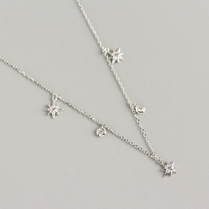 Yhn062 S925 Sterling Silver Geometric Star Design Sense Necklace Clavicle Chain