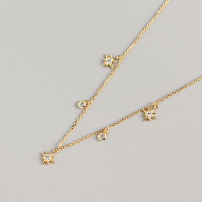 Yhn062 S925 Sterling Silver Geometric Star Design Sense Necklace Clavicle Chain