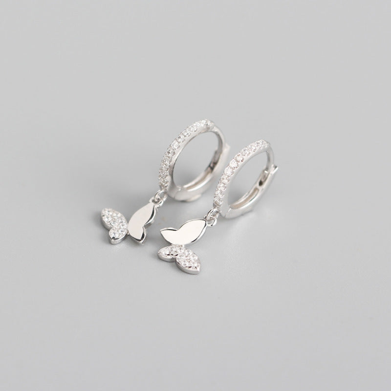 Yhe0238 S925 Sterling Silver Butterfly Pendant Diamond Design Earring Ear Buckle Silver Earrings