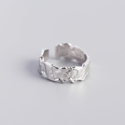 French Style Light Luxury Ins Ring S925 Sterling Silver Korean Version Of Irregular Tin Foil Paper Ring