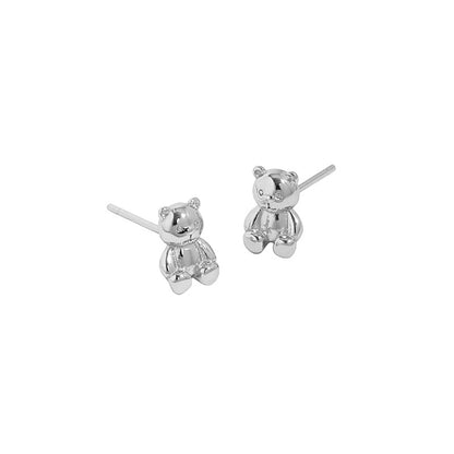 119 Korean Style Ins Original Niche Design Sense Minimalistic Temperamental Versatile Bear Texture S925 Sterling Silver Stud Earrings For Women