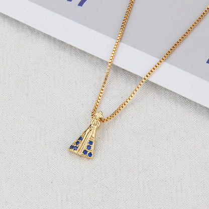 European And American New Inlaid Zirconium Virgin Necklace Men's And Women's Spot Direct Supply Simple Copper-plated Gold-style Religious Belief Pendant