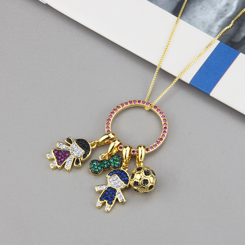 New Diy Character Combination Kids Bow Knot Color Zirconium Detachable Hip-hop Pendant Copper Necklace