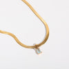 Small Design Sense Titanium Steel Geometric Square Zircon Necklace Small Square Diamond Necklace 3mm Wide Flat Snake Chain Sweater Chain