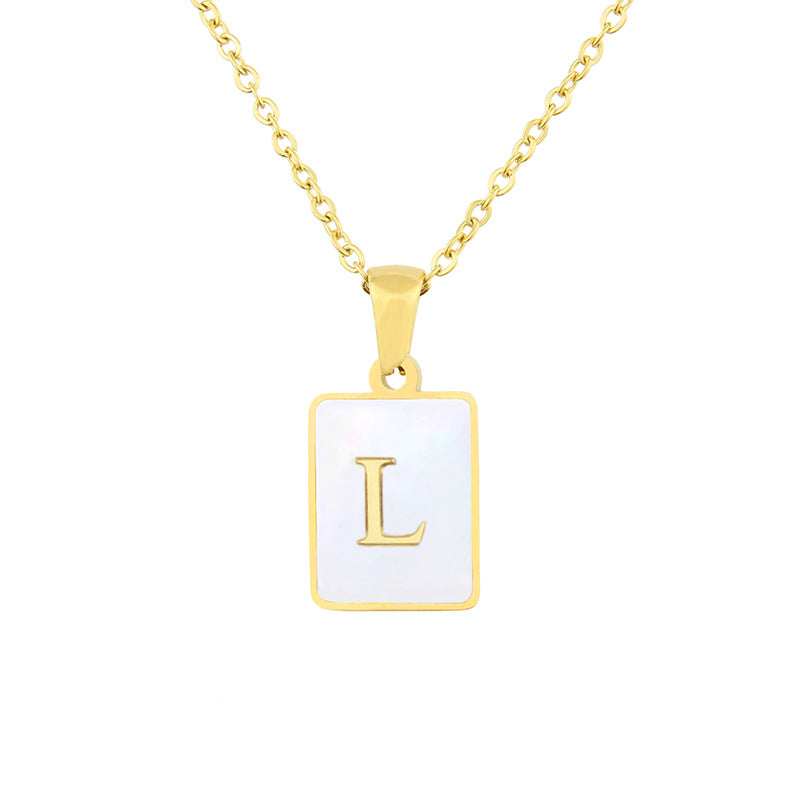 Hot Selling Fashion Stainless Steel Square Shell 26 Letter Necklace