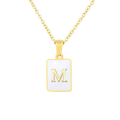 Hot Selling Fashion Stainless Steel Square Shell 26 Letter Necklace