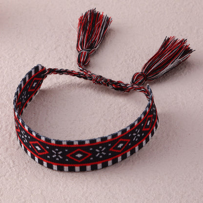 Ethnic Style Handmade Letter Embroidery Tassel Braided Bracelet Colorful Friendship Hand Rope Wristband