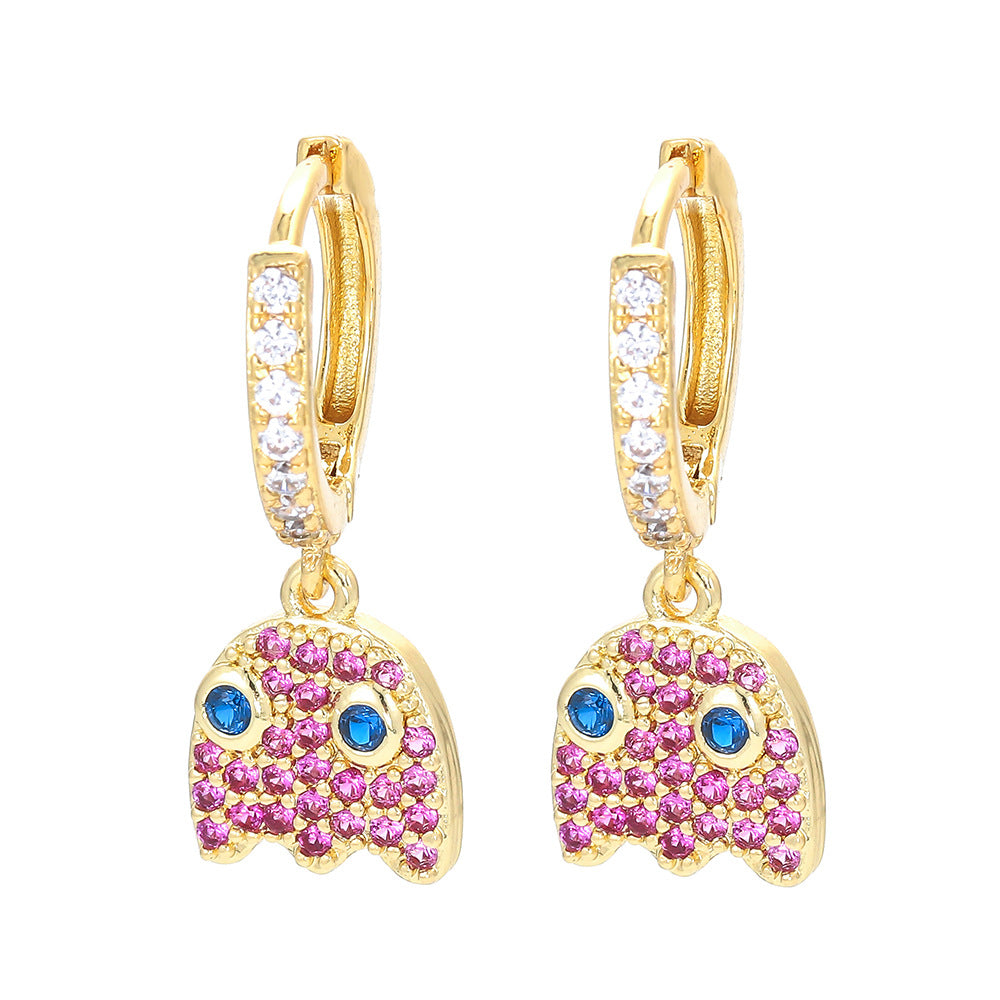 Cross-border Sold Jewelry Ear Ring Female Personality Eyes Fashion Rhinestone Earrings Micro Inlaid Zircon Ear Clip Diy Jewelry Accessories