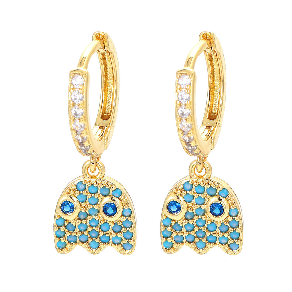 Cross-border Sold Jewelry Ear Ring Female Personality Eyes Fashion Rhinestone Earrings Micro Inlaid Zircon Ear Clip Diy Jewelry Accessories