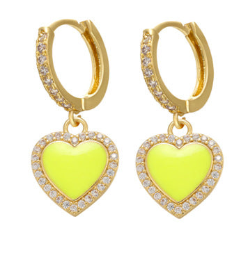 Color Dripping Oil Earrings Heart Zircon Copper Earrings Cross-border Jewelry Accessories Wholesale