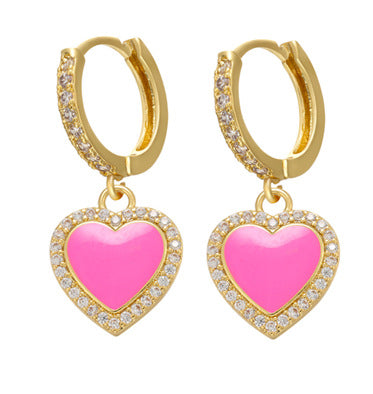 Color Dripping Oil Earrings Heart Zircon Copper Earrings Cross-border Jewelry Accessories Wholesale