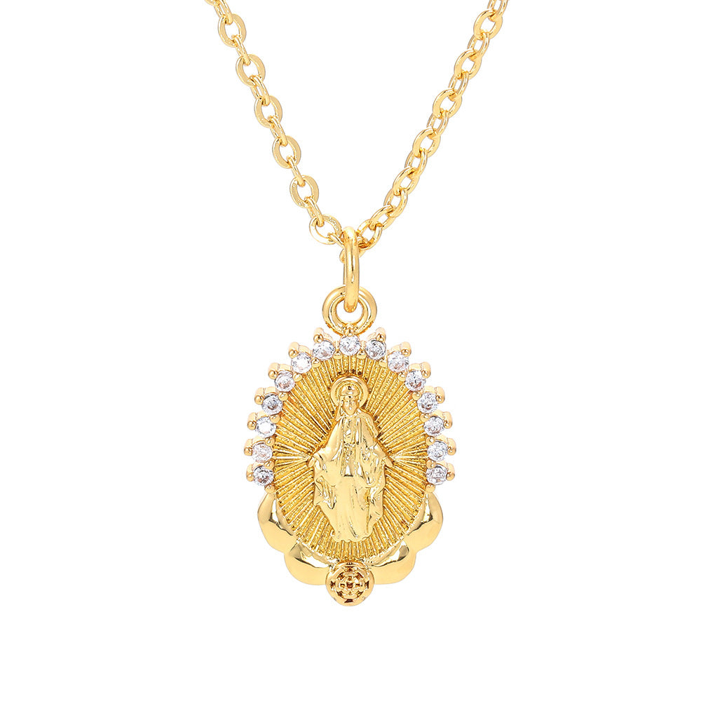 Cross-border European And American Virgin Mary Pendant Necklace Diamond Virgin Mary Sweater Chain Men And Women Accessories In Stock Wholesale