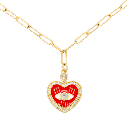 Korean Version Of The Oil Drop Love Necklace Micro-inlaid Zircon Peach Heart Eye Necklace