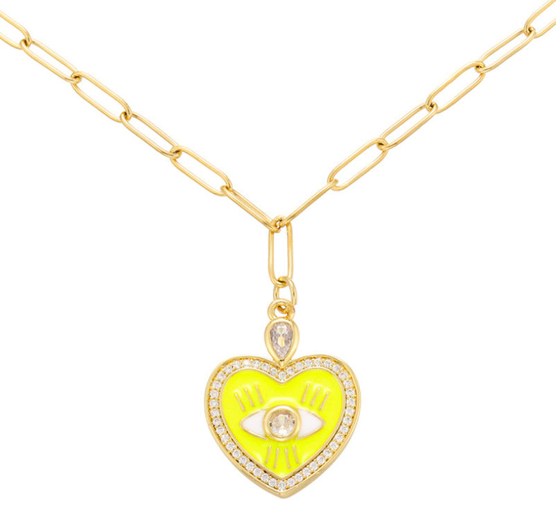 Korean Version Of The Oil Drop Love Necklace Micro-inlaid Zircon Peach Heart Eye Necklace