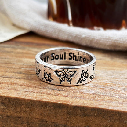 Cross-border Vintage Carved Butterfly Ring Creative Personality Single Ring Index Finger Ring Shine Knuckle Ring