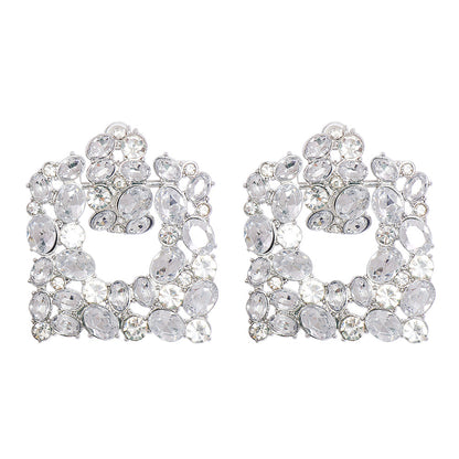 Personality Geometric Square Diamond Super Flash Female Earrings Cross-border