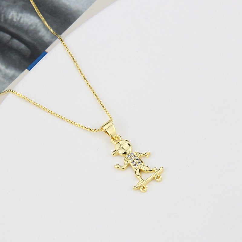 New Roller Skating Boys And Girls Pendant Gold-plated Copper Necklace