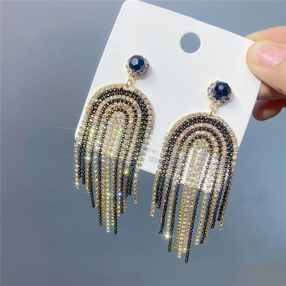 Claw Chain Multi-layer Full Rhinestone Tassel Earrings New Trendy Long Style Baroque Earrings Fairy Style