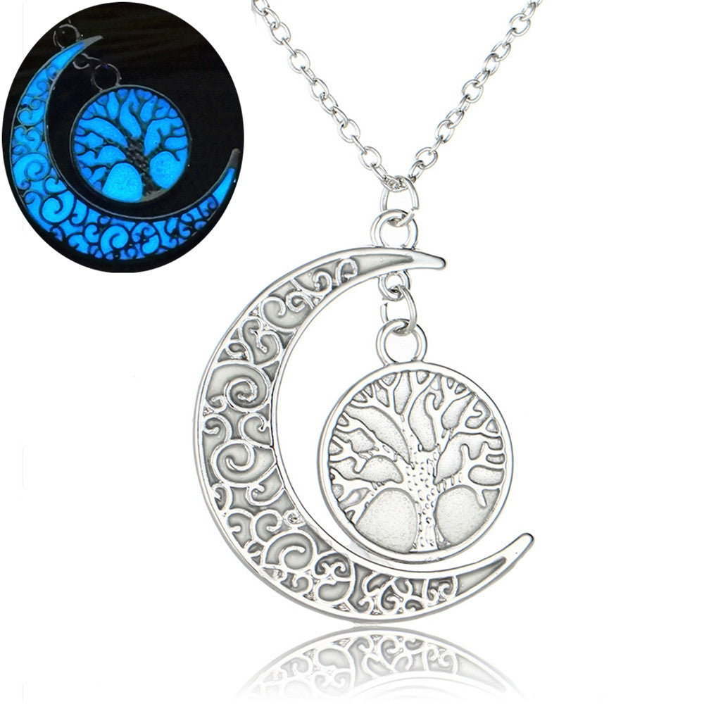 European And American Halloween Hot Hollow Moon Luminous Lucky Tree Clavicle Chain Accessories Necklace Factory In Stock Ornament