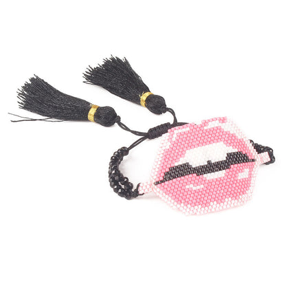 European And American Lips Tassel Bracelet Miyuki Beads Hand-woven Mouth Bracelet