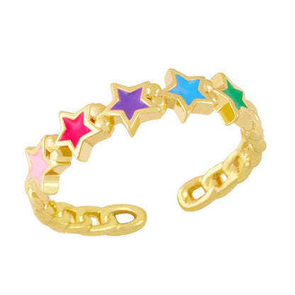 1 Piece Modern Style Star Copper Enamel Open Ring