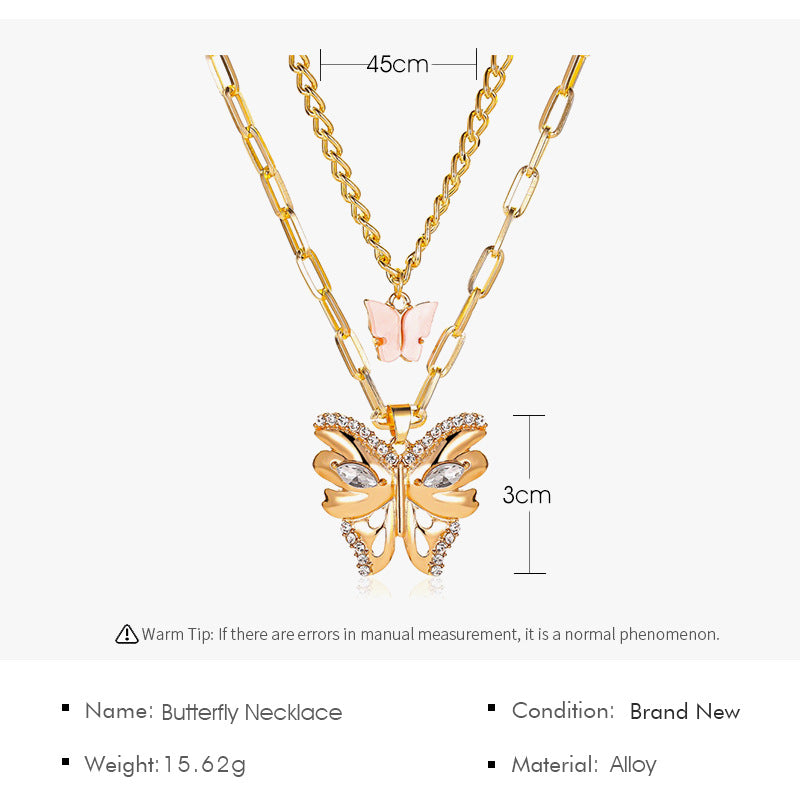 New Necklace Bohemian Fashion Metal Size Butterfly Pendant Double Necklace Wholesale Gooddiy