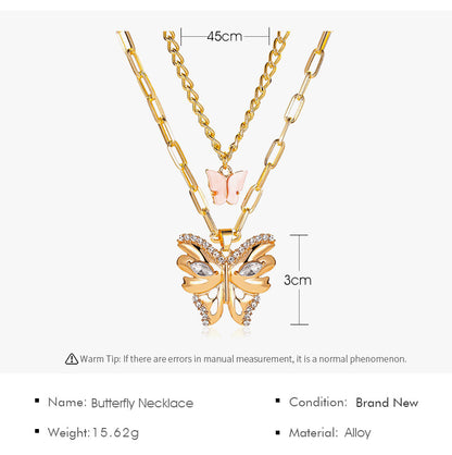 New Necklace Bohemian Fashion Metal Size Butterfly Pendant Double Necklace Wholesale Gooddiy