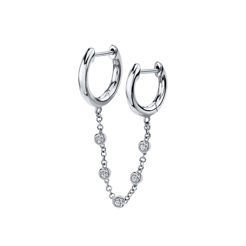 European And American Trendy S925 Silver Needle Single Hanging Diamond Round Ear Clip