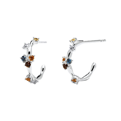 Micro-inlaid Irregular Colored Zircon Earrings Fashion C-shaped Ear Hoop Earrings