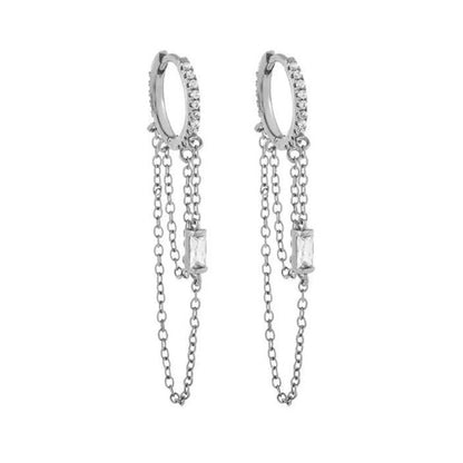 European And American Entry Lux Sterling Silver Needle Ins Chain Tassel Design Slightly Inlaid With Diamond Earclip Earrings All-match Earrings For Women