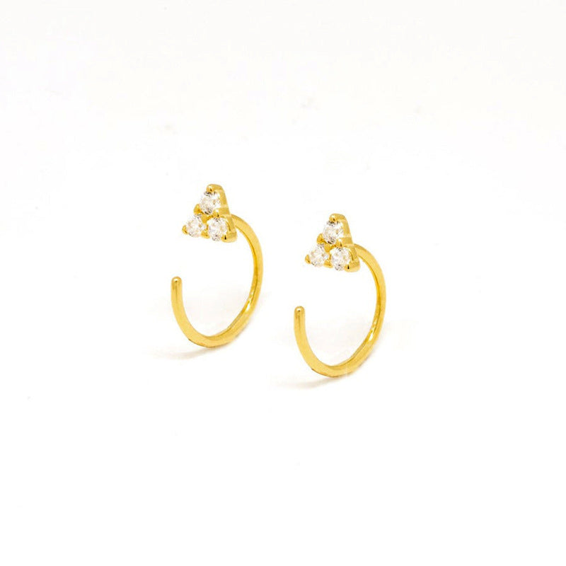 Cross-border New Simple Fashion Geometric Ear Hook Inlaid 3 Zircon Copper Ear Buckle