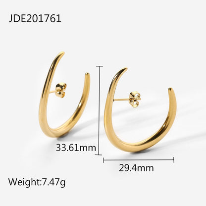 Fashion All-match Stainless Steel 14k Gold Personality C-shaped Hook Earring