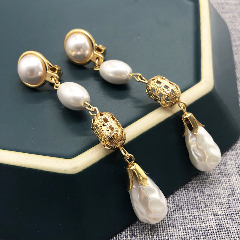 Fashion White Pearl Retro Water Drop Earrings